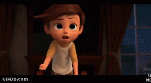 A Cartoon Boy Is Standing In A Dark Room With His Eyes Closed And His Mouth Open . GIF