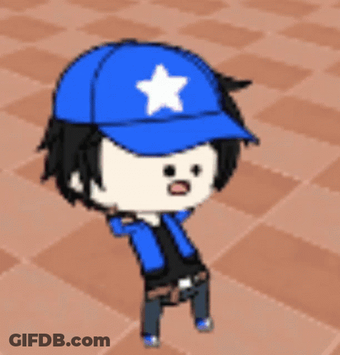 A Cartoon Boy Wearing A Blue Hat With A White Star On It GIF