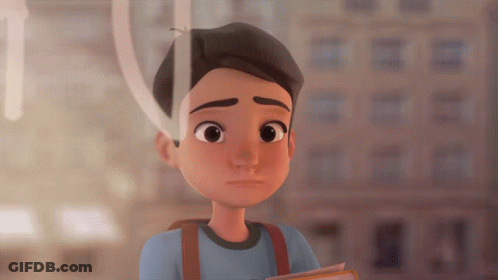 A Cartoon Boy With A Backpack Looks Sad GIF