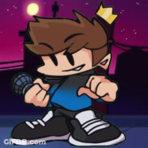 A Cartoon Boy With A Crown On His Head Is Holding A Microphone And Pointing At The Camera . GIF