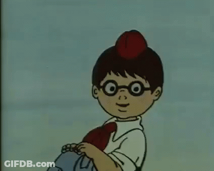 A Cartoon Boy With Glasses Is Sitting On A White Winged Object . GIF