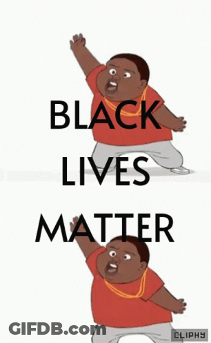 A Cartoon Boy With His Fist In The Air With The Words Black Lives Matter Below Him GIF