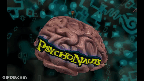 A Cartoon Brain With The Words Psychonauts Written On It GIF