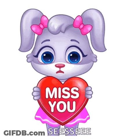 A Cartoon Bunny Girl Holding A Heart That Says Miss You GIF