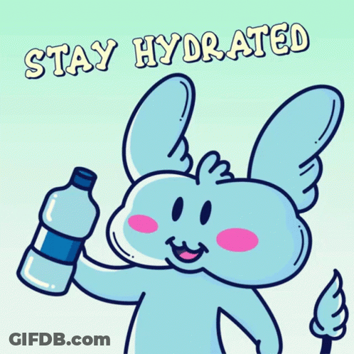 A Cartoon Bunny Holding A Bottle Of Water With The Words Stay Hydrated GIF
