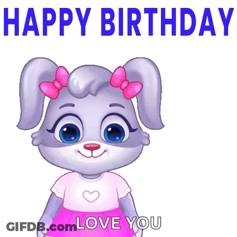 A Cartoon Bunny Is Holding A Bouquet Of Flowers And Saying Happy Birthday . GIF
