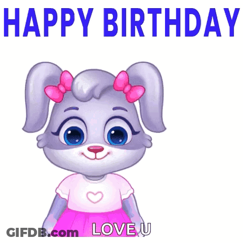 A Cartoon Bunny Is Holding A Bouquet Of Flowers And Says Happy Birthday Love U GIF