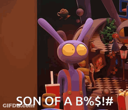 A Cartoon Bunny Is Holding A Cup With A Straw And Says Son Of A B % $ # GIF