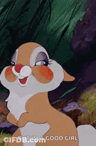 A Cartoon Bunny Is Smiling And Says But Im A Good Girl GIF