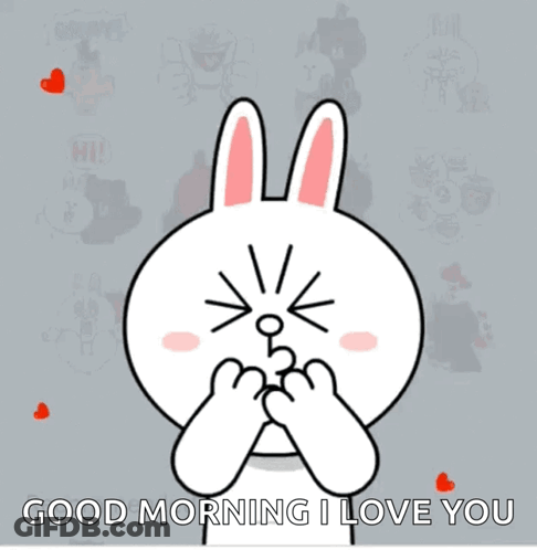 A Cartoon Bunny Says Good Morning I Love You With Red Hearts Surrounding It GIF