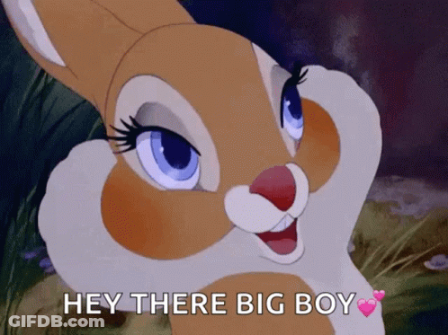 A Cartoon Bunny Says Hey There Big Boy With A Pink Heart GIF