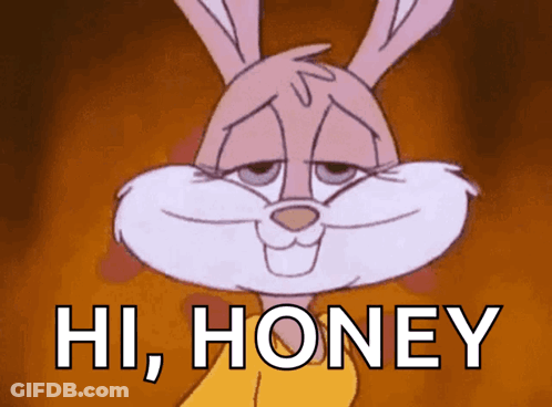 A Cartoon Bunny Says Hi Honey With A Sad Look On His Face GIF