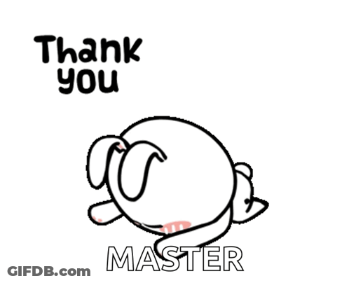 A Cartoon Bunny Says " Thank You Master " With Its Arms Outstretched GIF