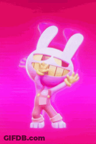 A Cartoon Bunny With A Big Smile On His Face Is Dancing On A Purple Background GIF