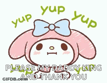 A Cartoon Bunny With A Bow On Its Head Is Asking For A Daddy King And Thanking You . GIF