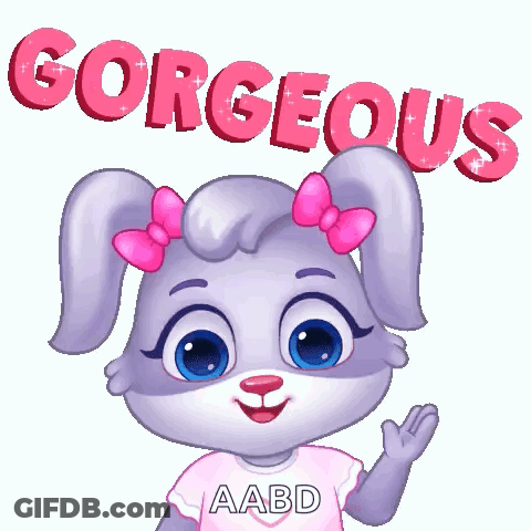 A Cartoon Bunny With A Heart And The Words Gorgeous Behind It GIF