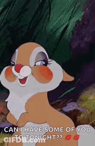 A Cartoon Bunny With A Kiss On Its Lips Says " Can I Have Some Of You To Tonight ? " GIF