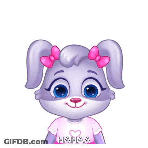 A Cartoon Bunny With A Pink Bow And The Words Wow Hahaa GIF