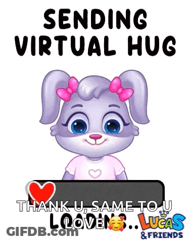 A Cartoon Bunny With A Pink Bow On Her Head Is Sending A Virtual Hug . GIF