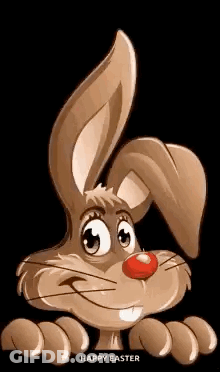 A Cartoon Bunny With A Red Nose And A Happy Easter Greeting . GIF