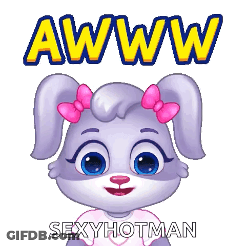 A Cartoon Bunny With Pink Bows On Her Ears And The Words Awww Sexy Hotman GIF