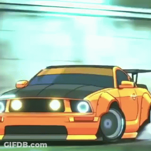 A Cartoon Car Is Driving Through A Tunnel With The Lights On GIF