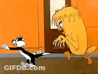 A Cartoon Cat And A Duck Are Standing Next To Each Other . GIF