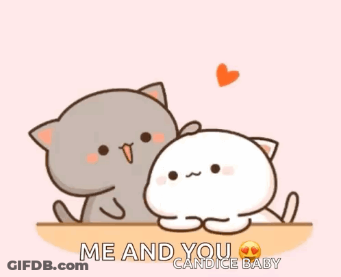 A Cartoon Cat And A White Cat Are Sitting Next To Each Other On A Pink Background . GIF