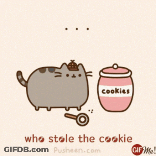 A Cartoon Cat Eating A Cookie Next To A Can Of Cookies GIF