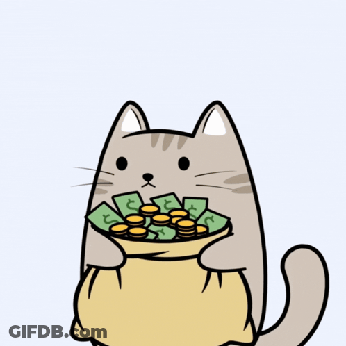 A Cartoon Cat Holding A Bag Of Money With The Words Robbed A Bank Above It GIF