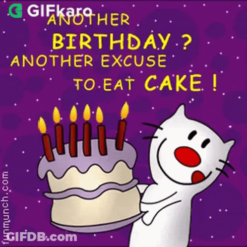 A Cartoon Cat Holding A Birthday Cake With Candles GIF