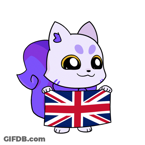 A Cartoon Cat Holding A British Flag GIF