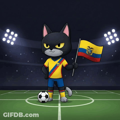 A Cartoon Cat Holding A Flag And A Soccer Ball GIF