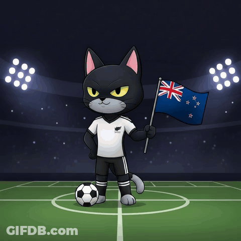 A Cartoon Cat Holding A Flag And A Soccer Ball GIF