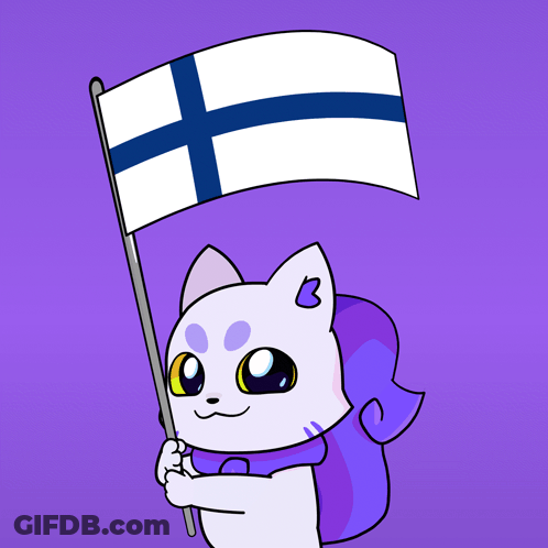 A Cartoon Cat Holding A Flag With A Cross On It GIF
