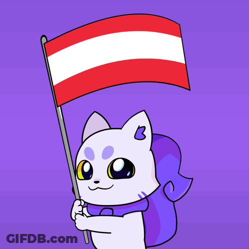 A Cartoon Cat Holding A Red And White Flag GIF
