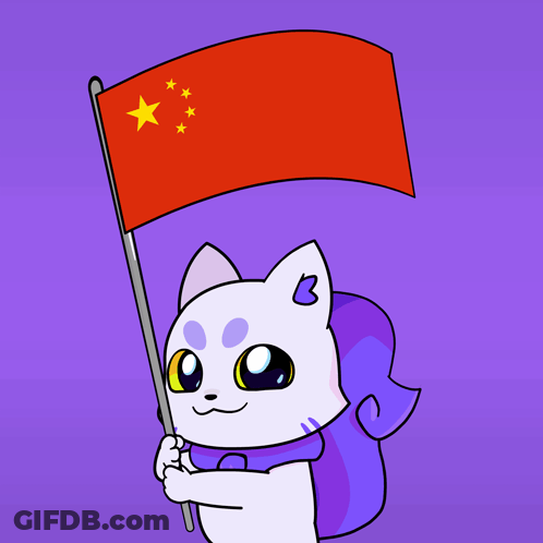 A Cartoon Cat Holding A Red Flag With A Yellow Star GIF