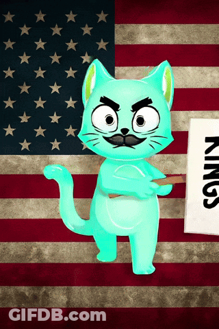 A Cartoon Cat Holding A Sign That Says Kings On It GIF