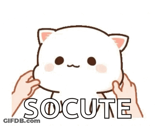 A Cartoon Cat Is Being Petting By Two Hands And The Word Socute Is On The Bottom . GIF