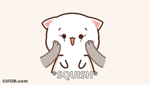 A Cartoon Cat Is Being Squeezed By A Gray Cat 'S Paw . GIF