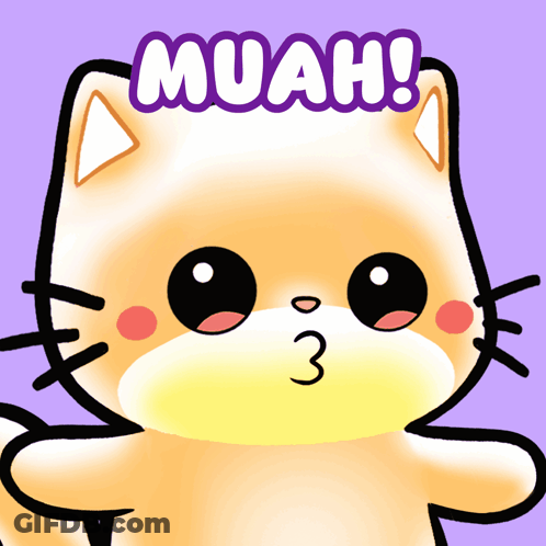 A Cartoon Cat Is Blowing A Kiss With The Words Muah Above It GIF