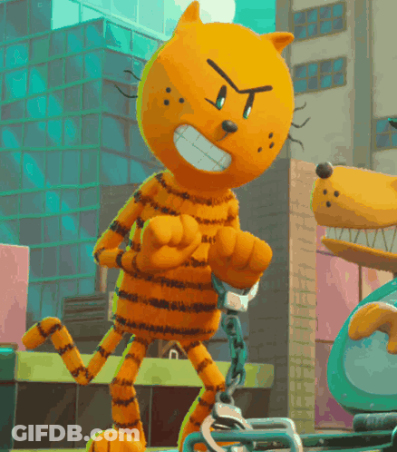 A Cartoon Cat Is Chained To A Bicycle And Has An Angry Expression On His Face GIF
