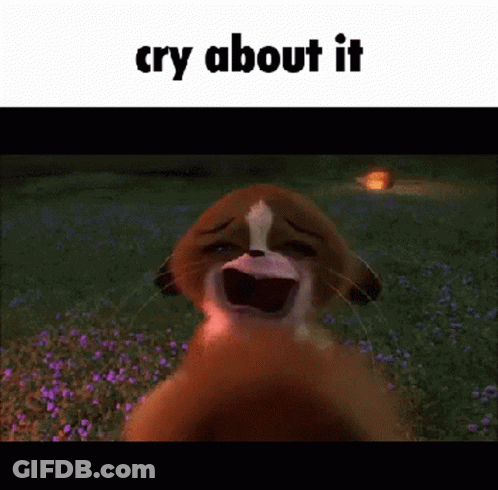 A Cartoon Cat Is Crying In A Field Of Purple Flowers With The Caption Cry About It GIF