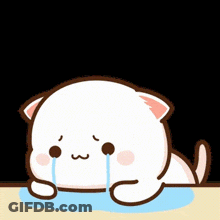 A Cartoon Cat Is Crying While Laying On The Floor . GIF