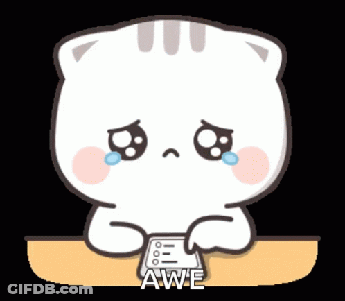 A Cartoon Cat Is Crying While Looking At A Cell Phone And Says Awe GIF