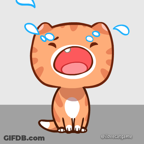 A Cartoon Cat Is Crying With Tears Coming Out Of It 'S Eyes GIF