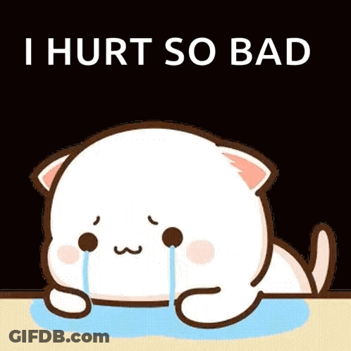 A Cartoon Cat Is Crying With Tears Coming Out Of Its Eyes And The Words `` I Hurt So Bad '' . GIF