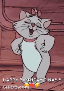 A Cartoon Cat Is Dancing With The Words Happy Birthday Tina GIF