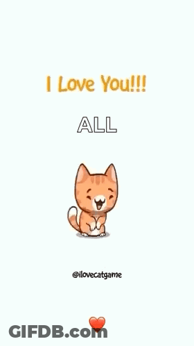 A Cartoon Cat Is Dancing With The Words `` I Love You '' Written Above It . GIF