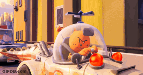 A Cartoon Cat Is Driving A Car With A License Plate That Starts With The Letter N GIF